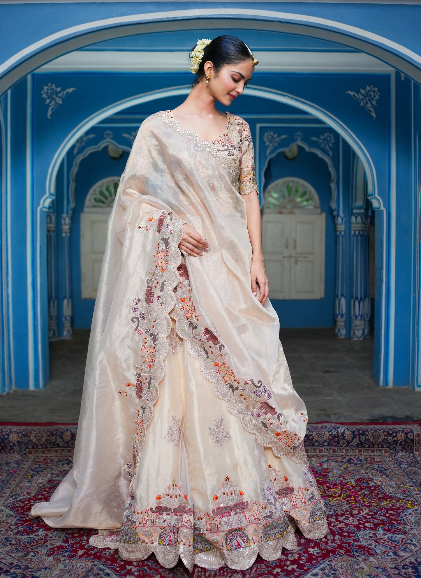 Pearl Golden Shimmer Organza Gotta Patti  And Thread Work Lehenga Choli Set