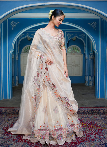 Pearl Golden Shimmer Organza Gotta Patti  And Thread Work Lehenga Choli Set