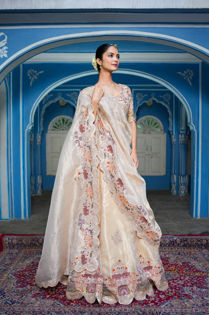 Pearl Golden Shimmer Organza Gotta Patti  And Thread Work Lehenga Choli Set