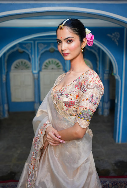 Pearl Golden Shimmer Organza Gotta Patti  And Thread Work Lehenga Choli Set