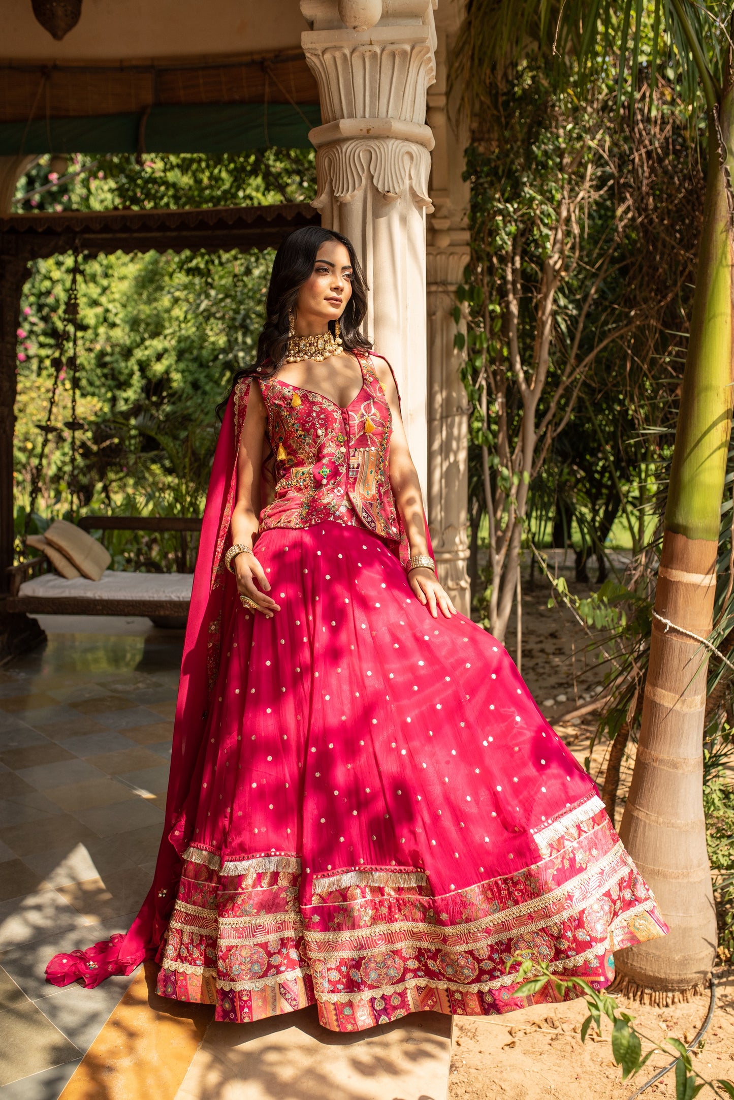 Magenta Pink Organza Skirt And Dupatta With Banarasi Zari Embellished Blouse