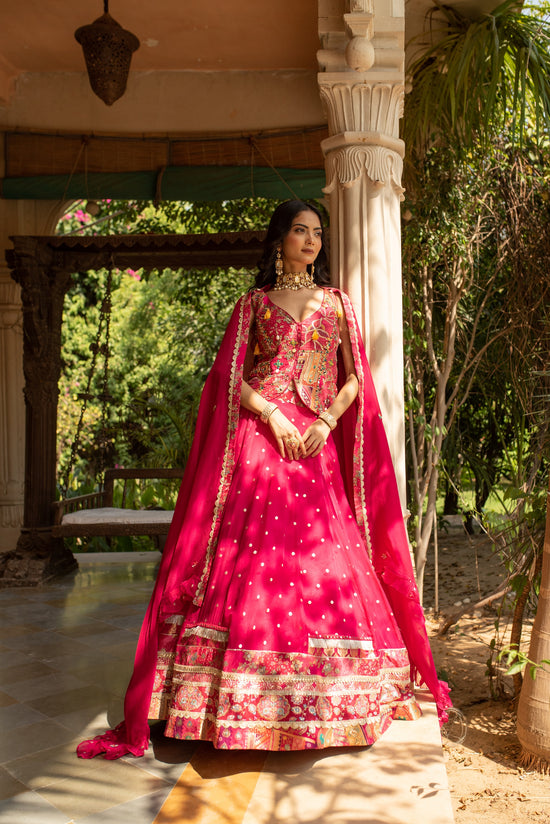 Magenta Pink Organza Skirt And Dupatta With Banarasi Zari Embellished Blouse