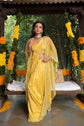 Vivid Yellow Mirror And Sequin Work Drape Saree With Cape