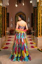 Multi Colour Italian Silk Cut Dana Work Crop Top With Skirt And Dupatta