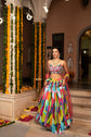 Multi Colour Italian Silk Cut Dana Work Crop Top With Skirt And Dupatta