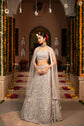 Oslo Gray Sequin Work Crop Top With Skirt And Dupatta