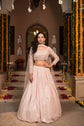 Baby Pink  Moti Embellished Crop Top With Skirt And Dupatta