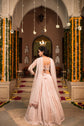 Baby Pink  Moti Embellished Crop Top With Skirt And Dupatta