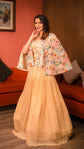 Tan Brown Georgette Crop Top Skirt With Jacket
