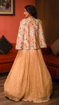 Tan Brown Georgette Crop Top Skirt With Jacket