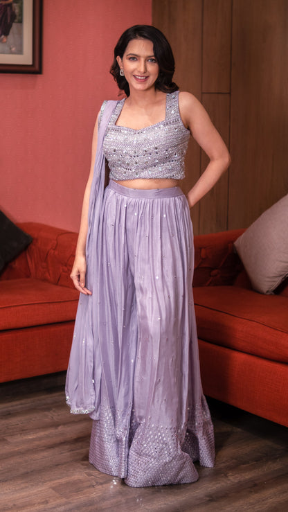 Lavender Georgette Palazzo Set With Dupatta
