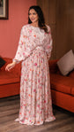 Baby Pink Floral Print Chinnon Long Dress