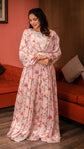 Baby Pink Floral Print Chinnon Long Dress