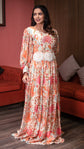 Ivory Color Floral Print Embellished Long Dress