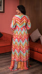 Multi Colour Digital Print Embellished Long Dress