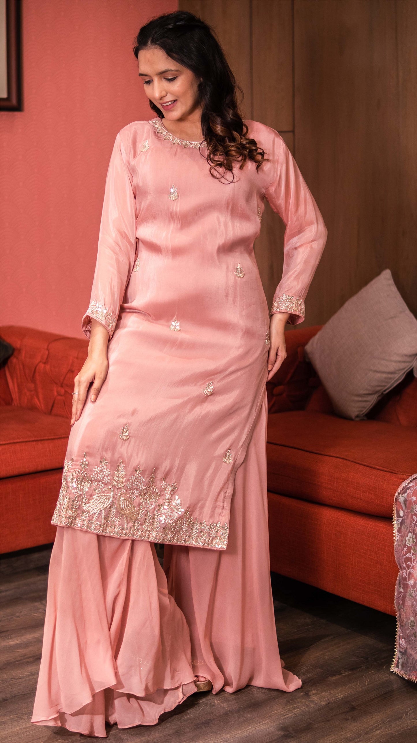 Soft Pink Kurta With Palazzo And Dupatta