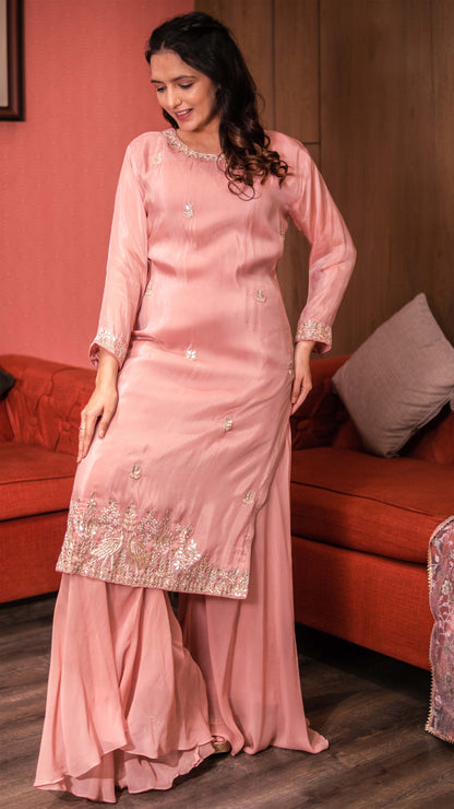 Soft Pink Kurta With Palazzo And Dupatta