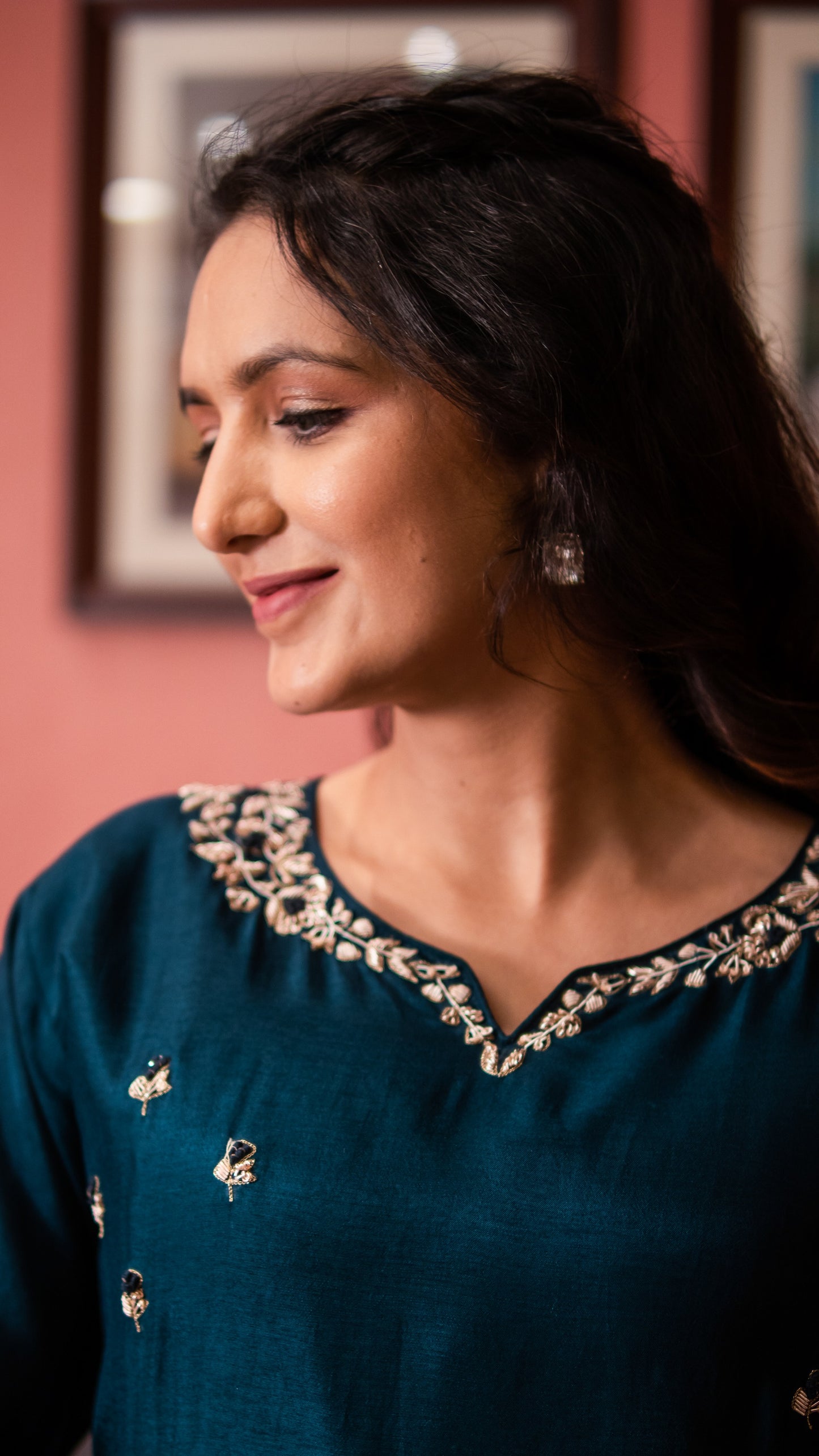 Bottle Green Raw Silk Embellished Kurta Set