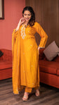 Amber Yellow Raw Silk Embellished Kurta Set