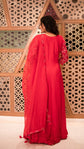 Crimson Red Raw Silk Long Dress With Dupatta