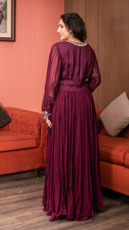 Violet Moti Work Kurta With Palazzo And Belt