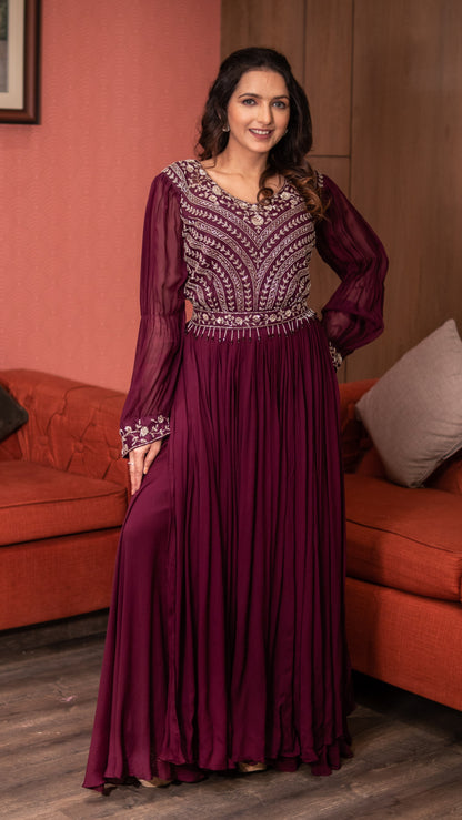 Violet Moti Work Kurta With Palazzo And Belt