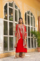 Cherry Red Kurta Set With Cape