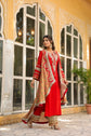 Cherry Red Kurta Set With Cape