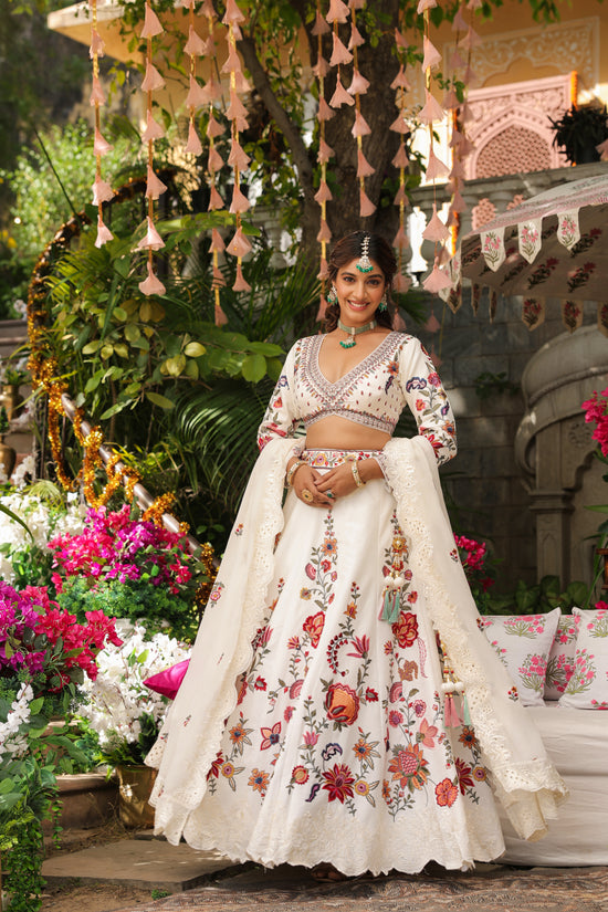 Cotton White Rashem Work Lehenga Set