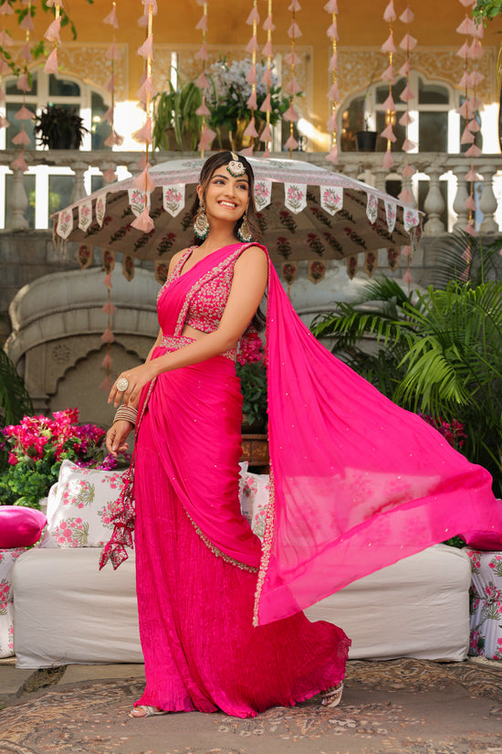 Magenta Pink  Drape Sharara Set