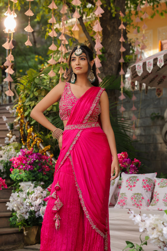 Magenta Pink  Drape Sharara Set