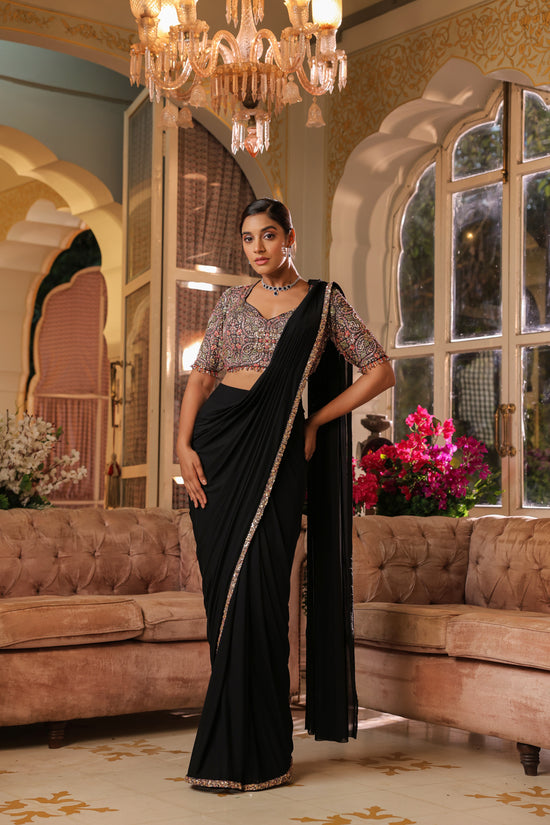 Jade Black Drape Saree With Embellished Blouse