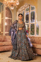 Prussian Blue Kalamkari Print Skirt With Embellished Crop Top And Cape