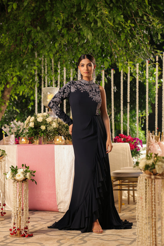 Midnight Blue Moti Embellished Gown