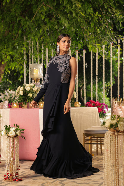 Midnight Blue Moti Embellished Gown