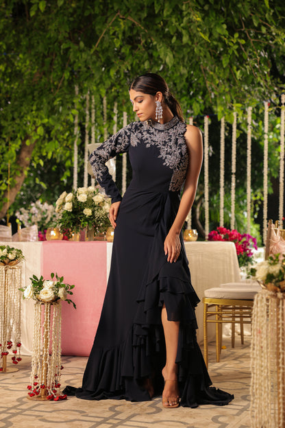 Midnight Blue Moti Embellished Gown