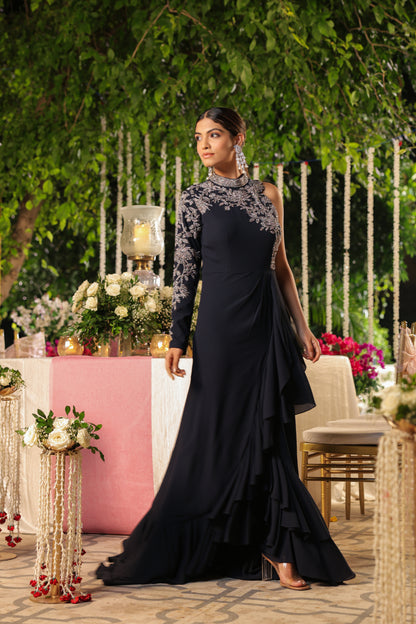 Midnight Blue Moti Embellished Gown