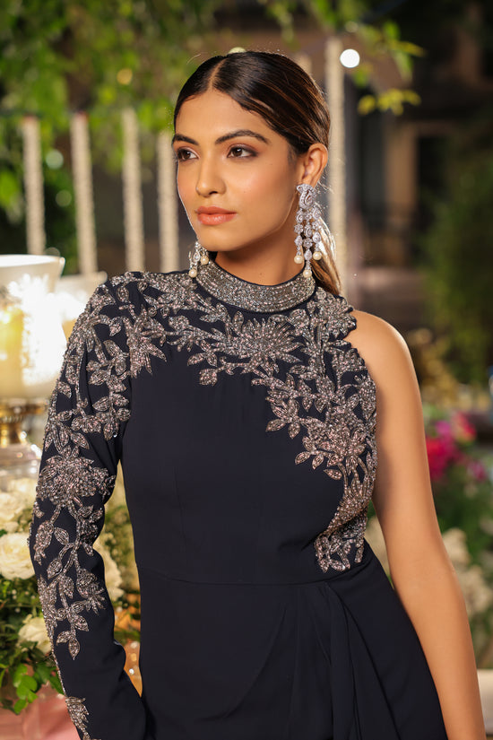 Midnight Blue Moti Embellished Gown