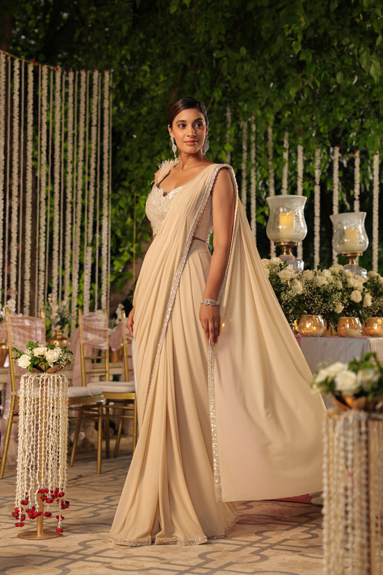 Ivory White Embellished Drape Saree