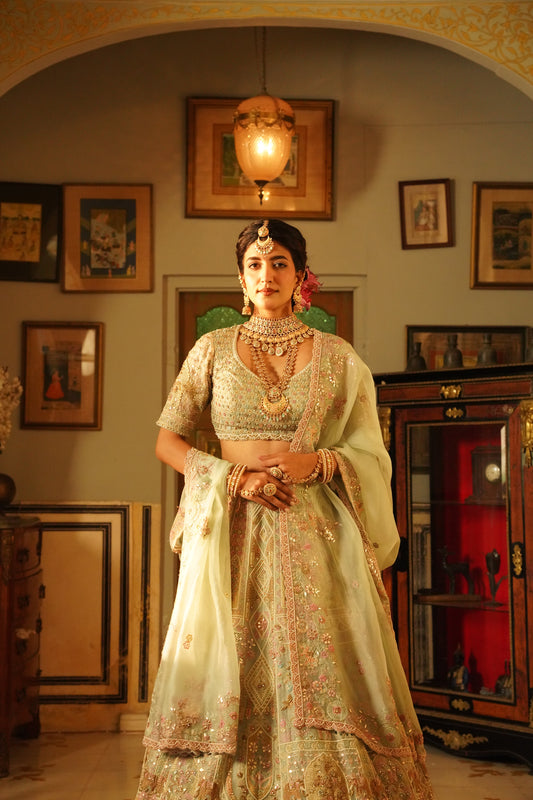 Light Blue Embroidered Kalidar Lehenga Set