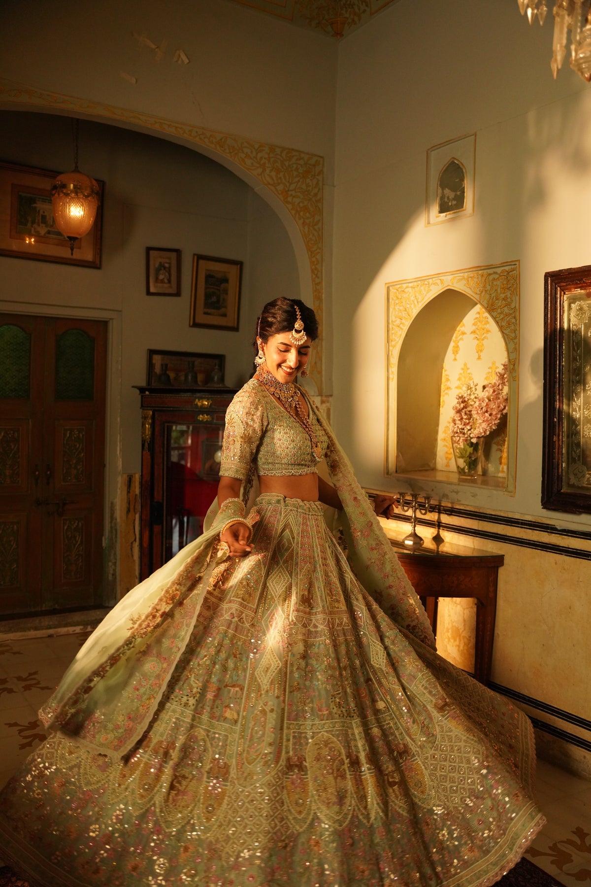 Light Blue Embroidered Kalidar Lehenga Set