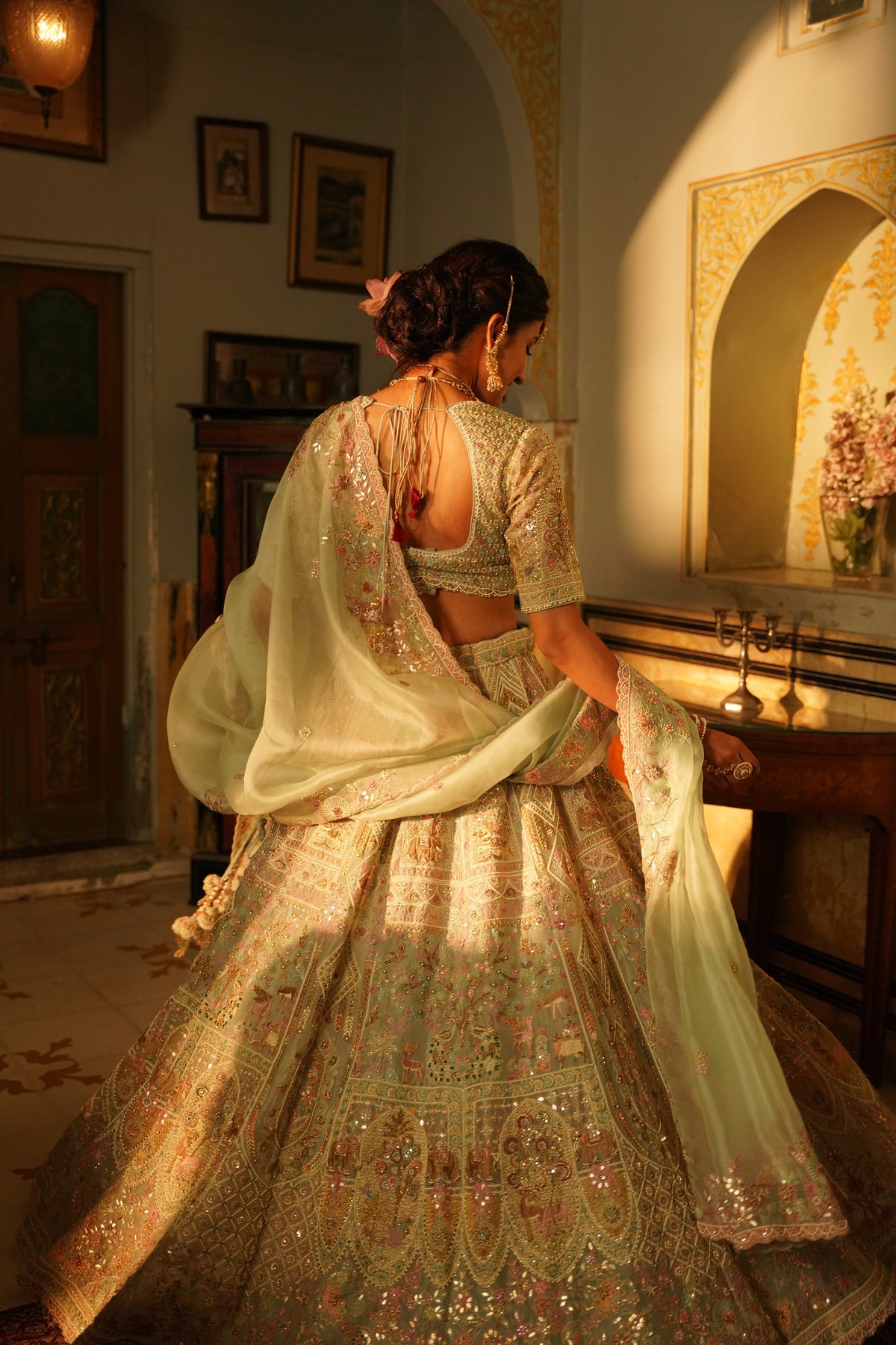 Light Blue Embroidered Kalidar Lehenga Set