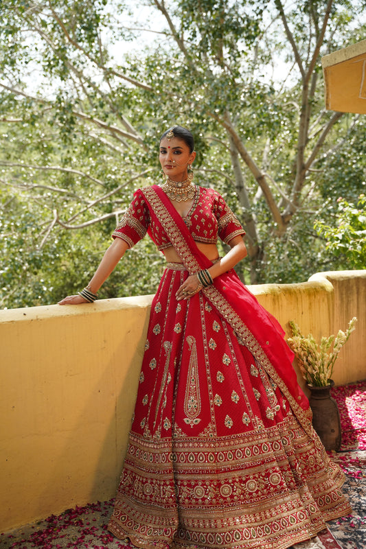 Crimson Red Bridal Lehenga Set