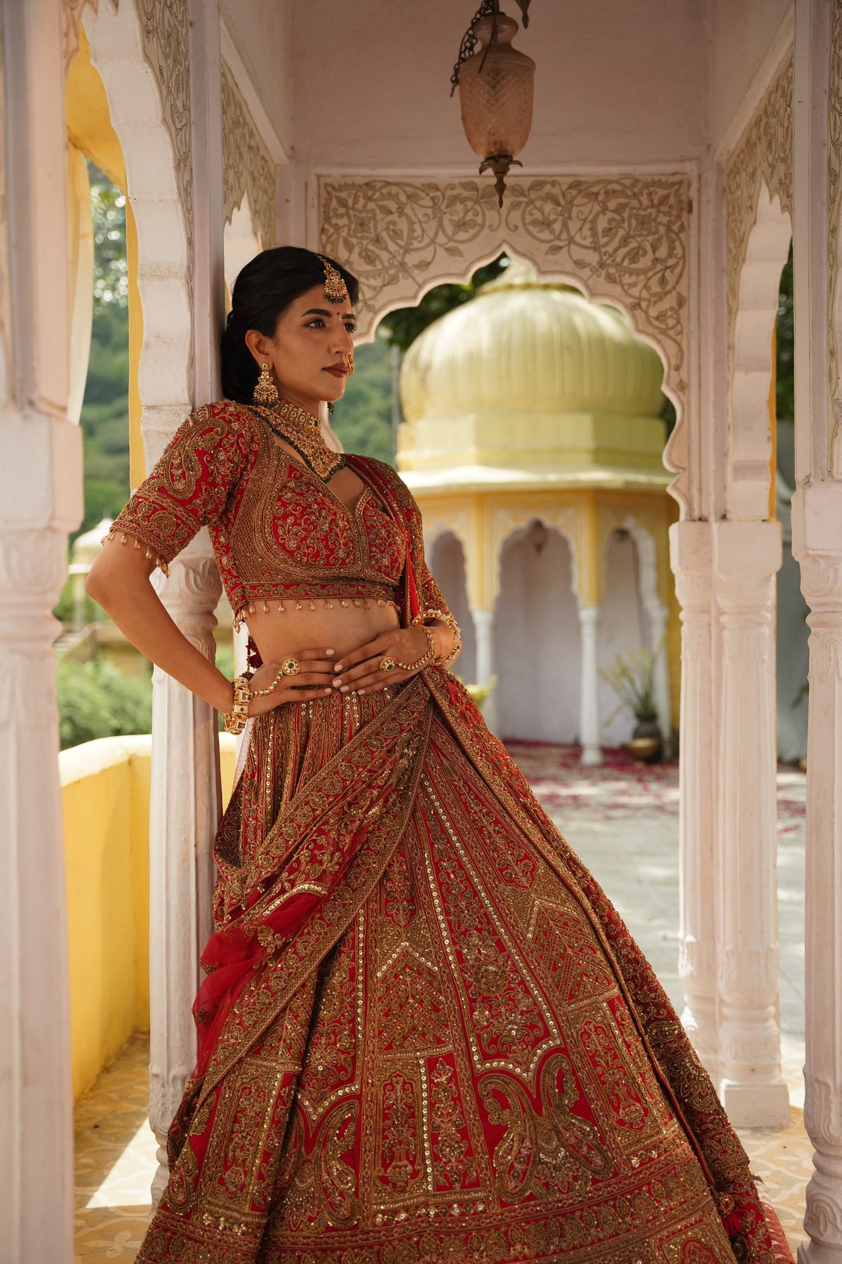 Crimson Red Heavily Embroidered Bridal Lehenga Set
