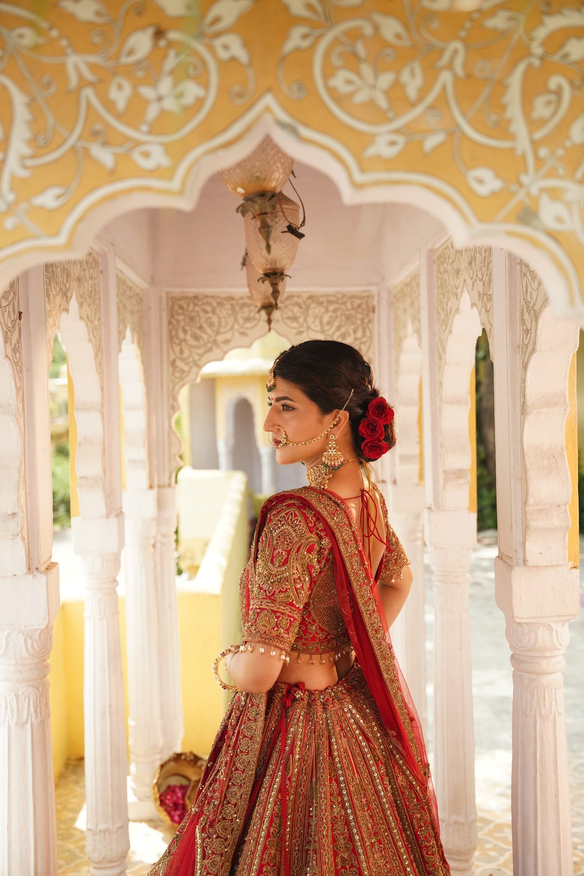 Crimson Red Heavily Embroidered Bridal Lehenga Set