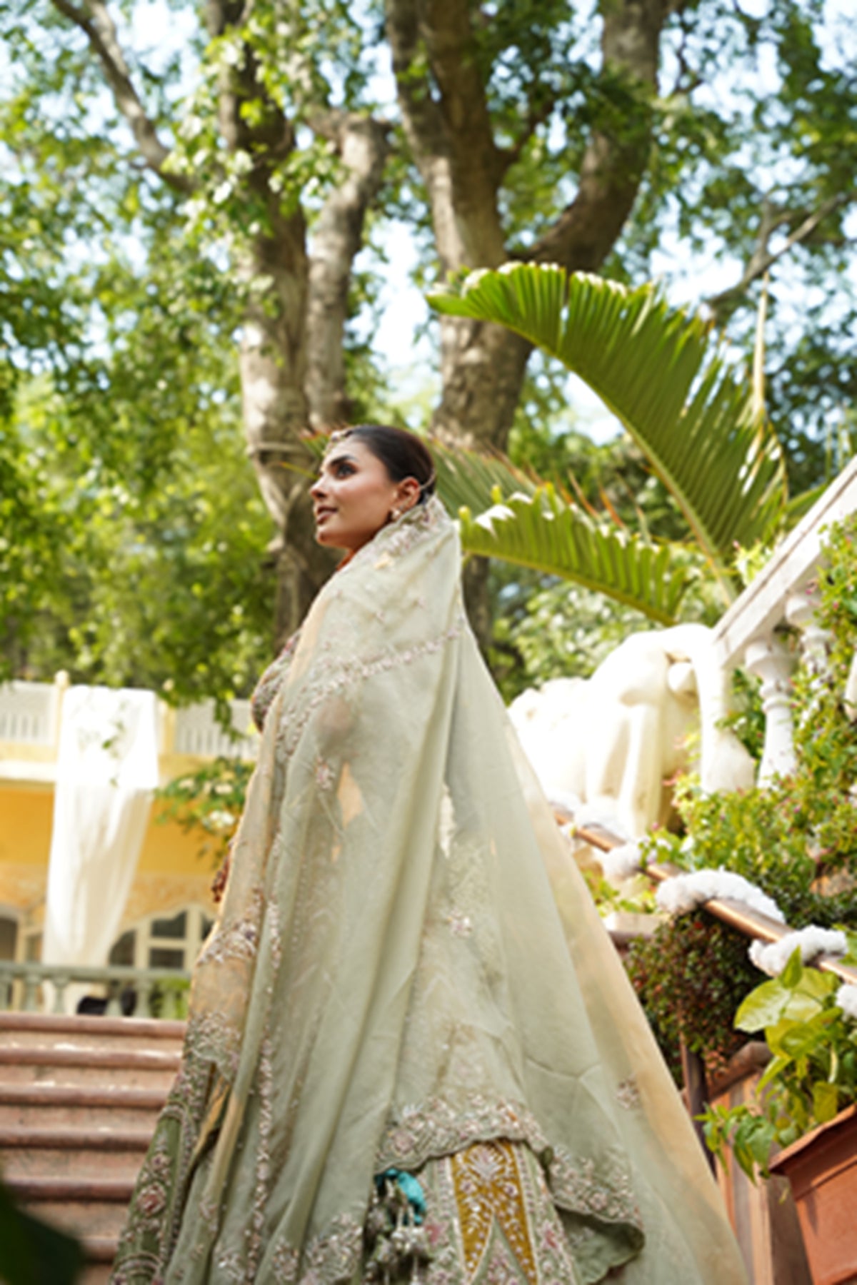 Pistachio Green and Ochre Gold Embroidered Lehenga Set