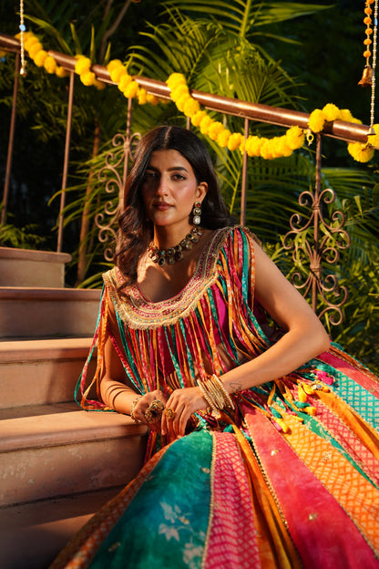 Multi-Colored Tassels Lehenga Set