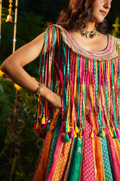 Multi-Colored Tassels Lehenga Set