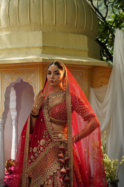 Deep Red Bridal Lehenga Set