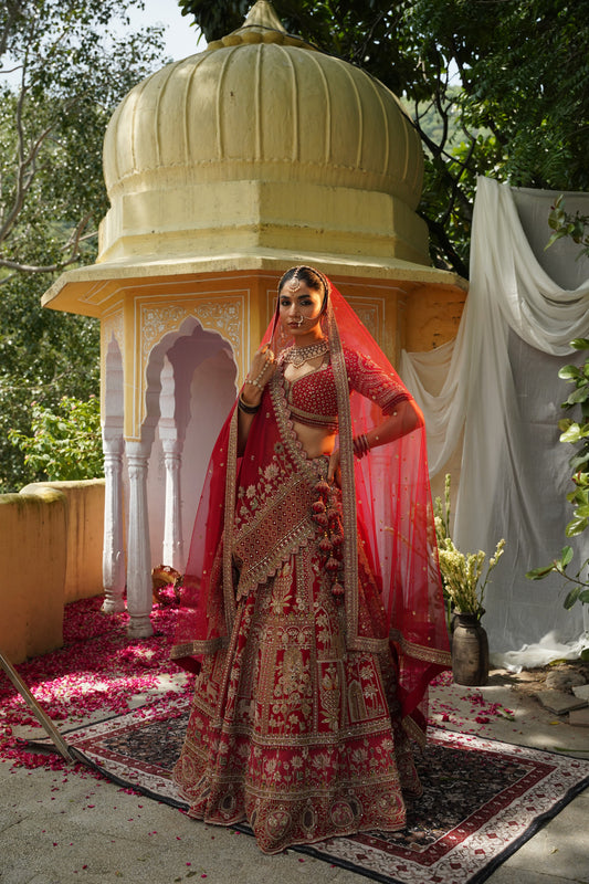 Deep Red Bridal Lehenga Set